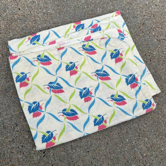 Vintage Cotton Flour Feed Sack with pink blue and green leaf and diamond print - Picture 1 of 5